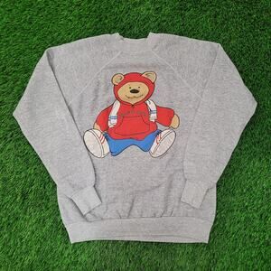 Vintage 80s Skater Teddy-Bear Sweatshirt Womens S/M 20x24 Baggy Crop